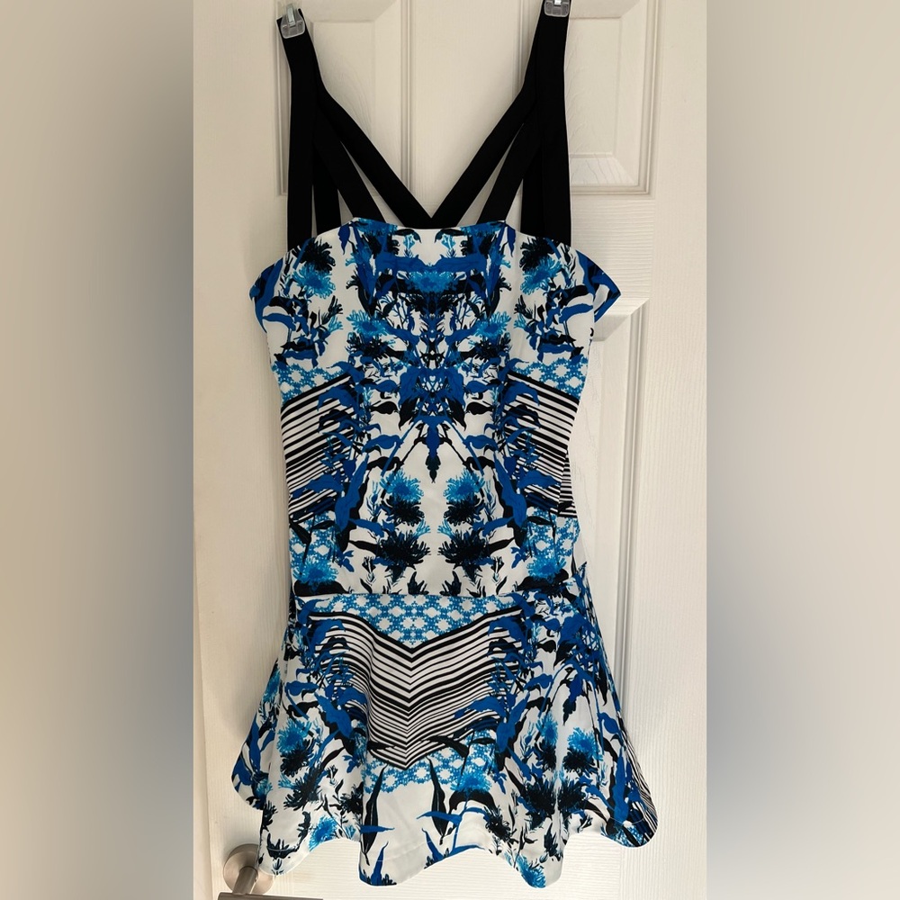 Three Of Something Women’s Mini Racerback Blue Black White Dress sz. S